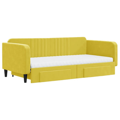 Slaapbank met onderschuifbed en lades 100x200 cm fluweel geel