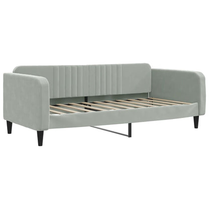 Slaapbank Onderschuifbed En Lades Fluweel Lichtgrijs 90 x 190 cm met onderschuifbed en lade en matras