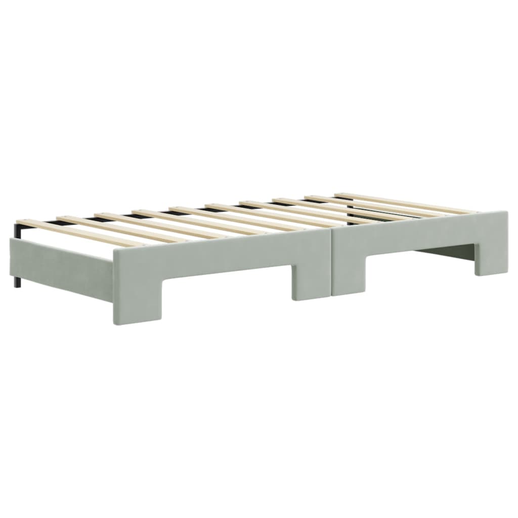 Slaapbank Onderschuifbed En Lades Fluweel Lichtgrijs 90 x 190 cm met onderschuifbed en lade en matras
