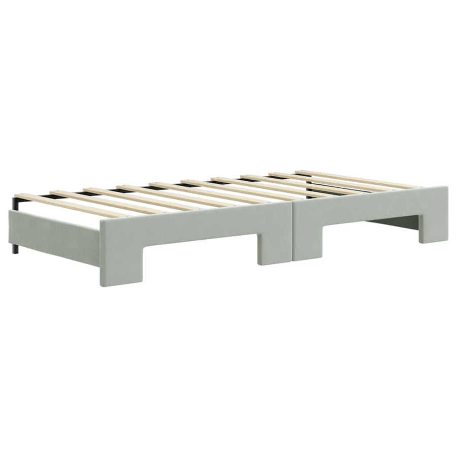 Slaapbank Onderschuifbed En Lades Fluweel Lichtgrijs 90 x 190 cm met onderschuifbed en lade en matras
