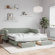 Slaapbank onderschuifbed lades 90x190 cm fluweel lichtgrijs