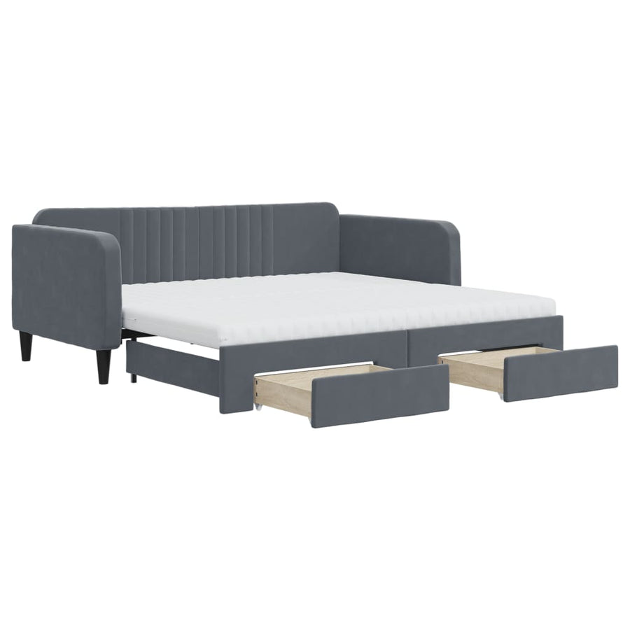 Slaapbank onderschuifbed en lades 90x190 cm fluweel donkergrijs
