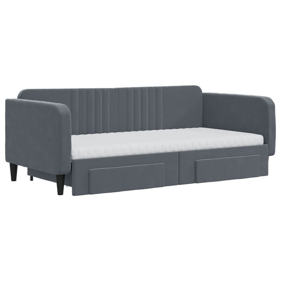 Slaapbank onderschuifbed en lades 90x190 cm fluweel donkergrijs