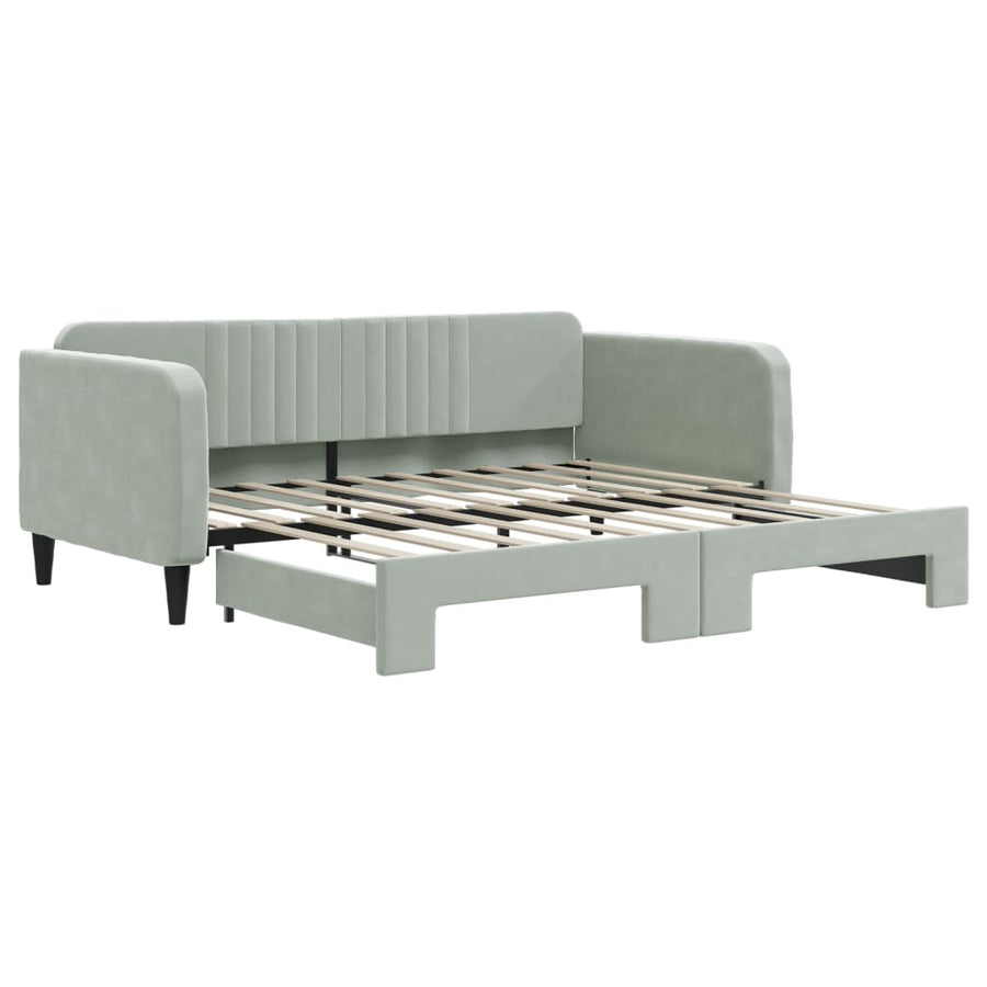 Slaapbank met onderschuifbed 100x190 cm fluweel lichtgrijs