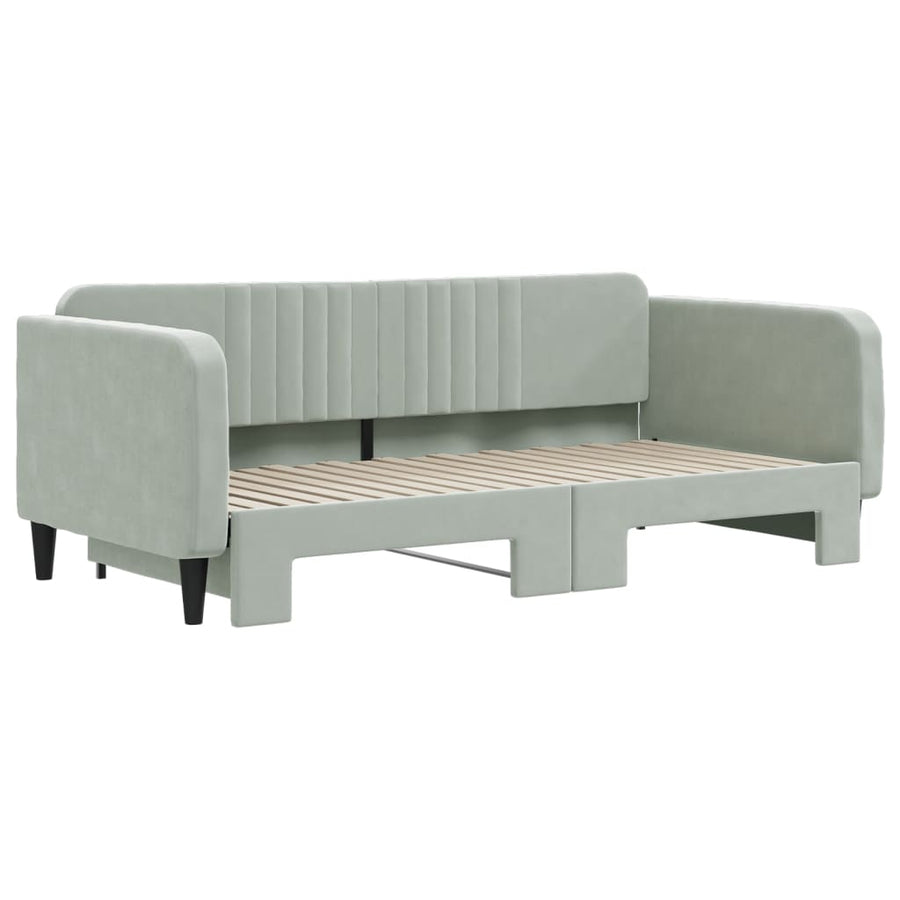 Slaapbank met onderschuifbed 100x190 cm fluweel lichtgrijs