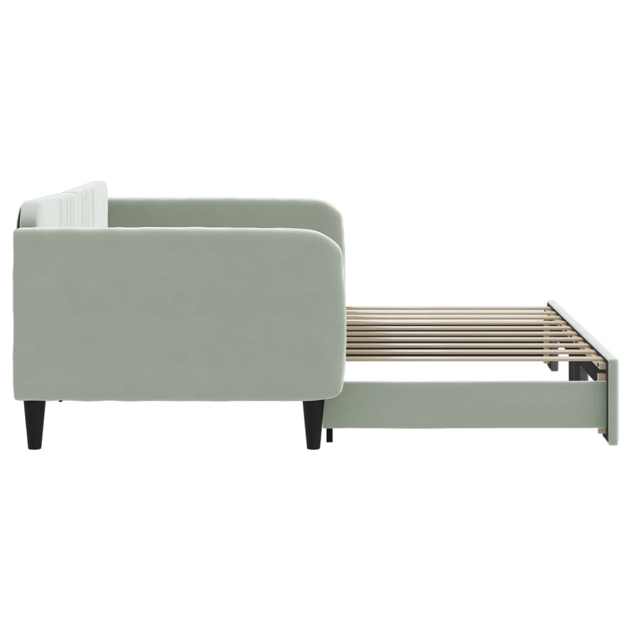 Slaapbank met onderschuifbed 100x190 cm fluweel lichtgrijs
