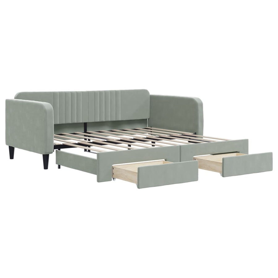Slaapbank met uitschuifbed lades 100x190 cm fluweel lichtgrijs