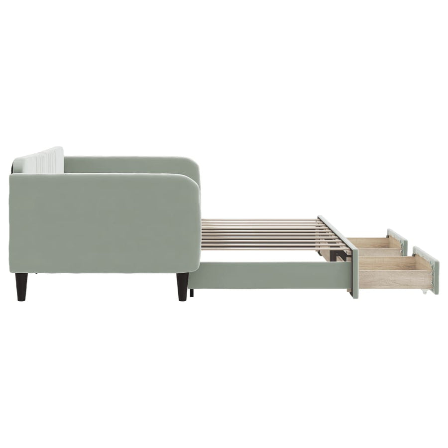 Slaapbank met uitschuifbed lades 100x190 cm fluweel lichtgrijs