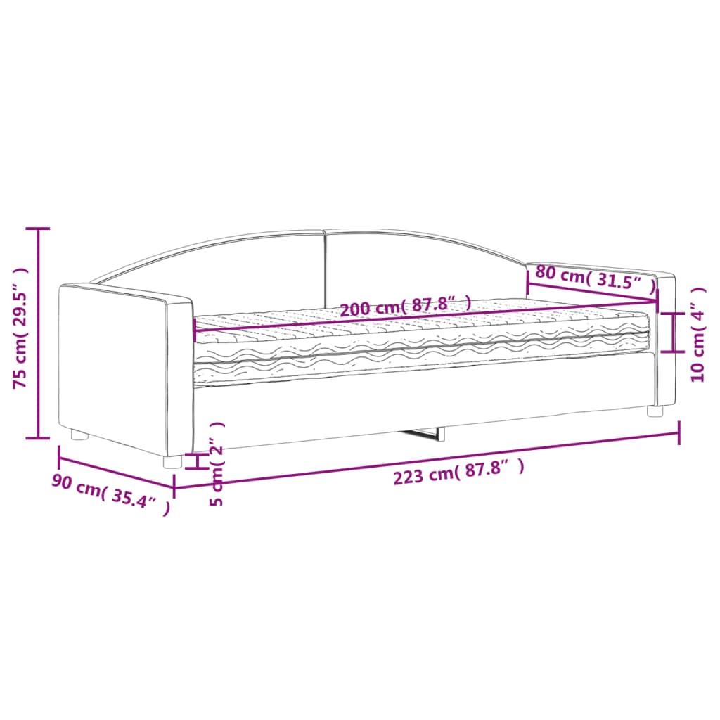 Slaapbank Stof 80 x 200 cm Donkergrijs met matras