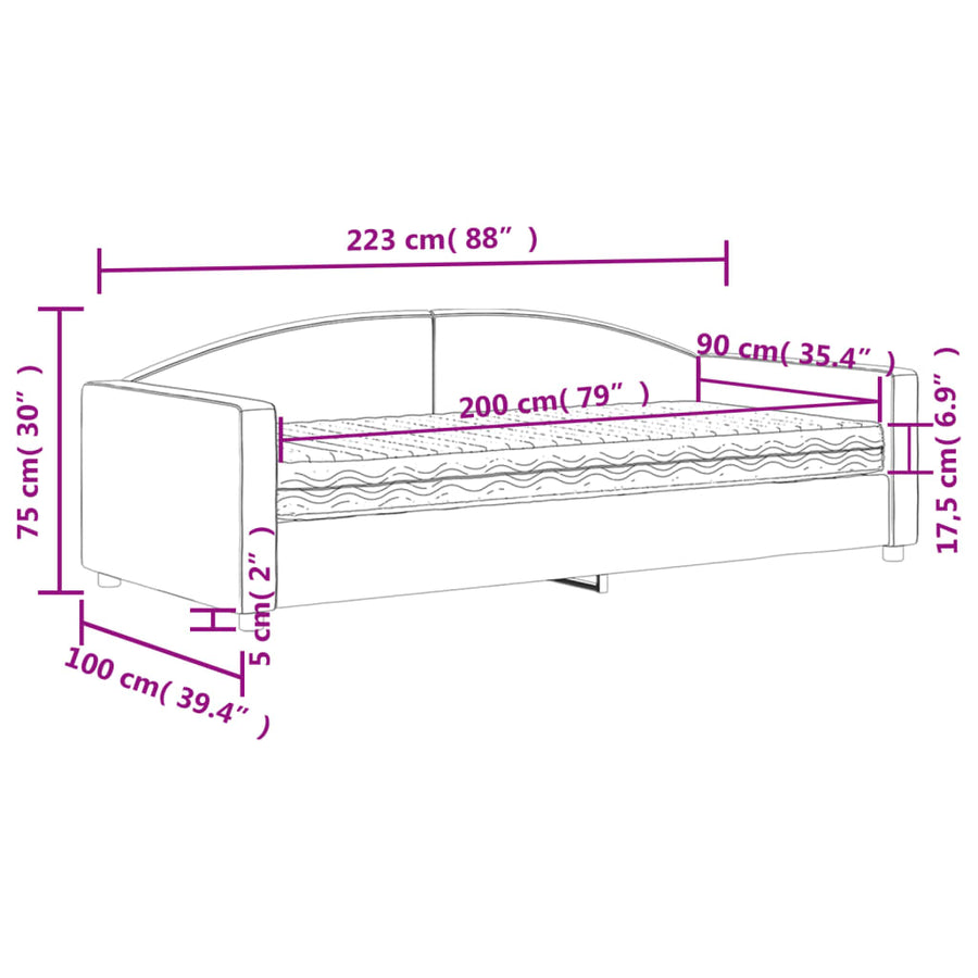 Slaapbank Stof 90 x 200 cm Lichtgrijs met matras