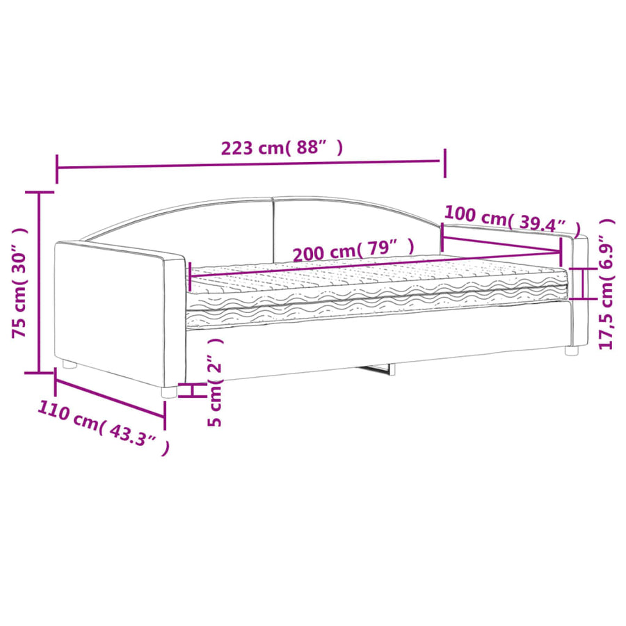 Slaapbank Stof 100 x 200 cm Taupe met matras