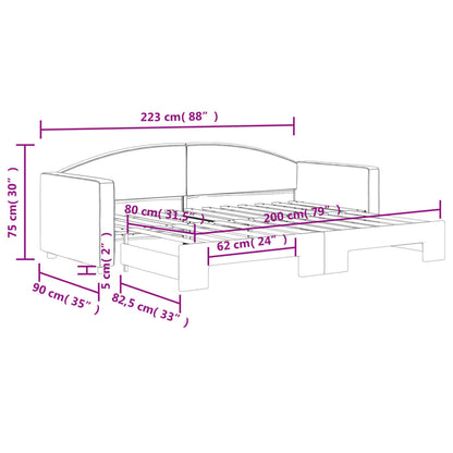 Slaapbank Stof 80 x 200 cm Lichtgrijs met onderschuifbed