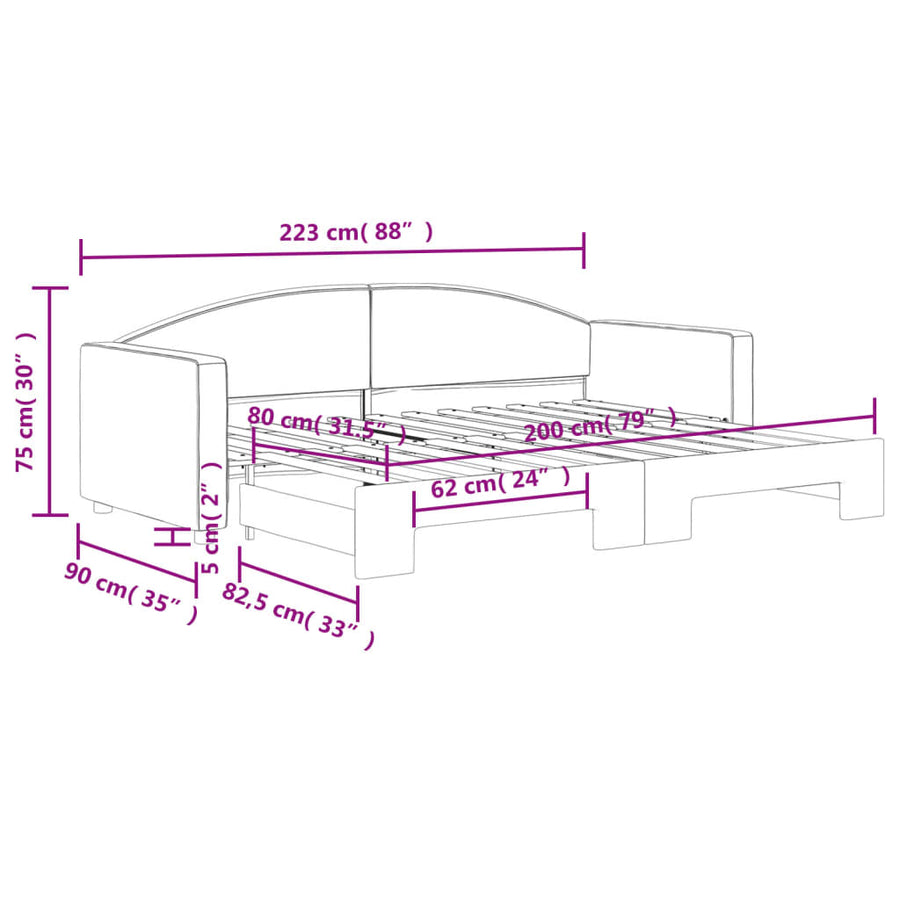 Slaapbank Stof 80 x 200 cm Lichtgrijs met onderschuifbed