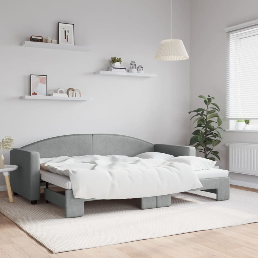 Slaapbank Stof 80 x 200 cm Lichtgrijs met onderschuifbed