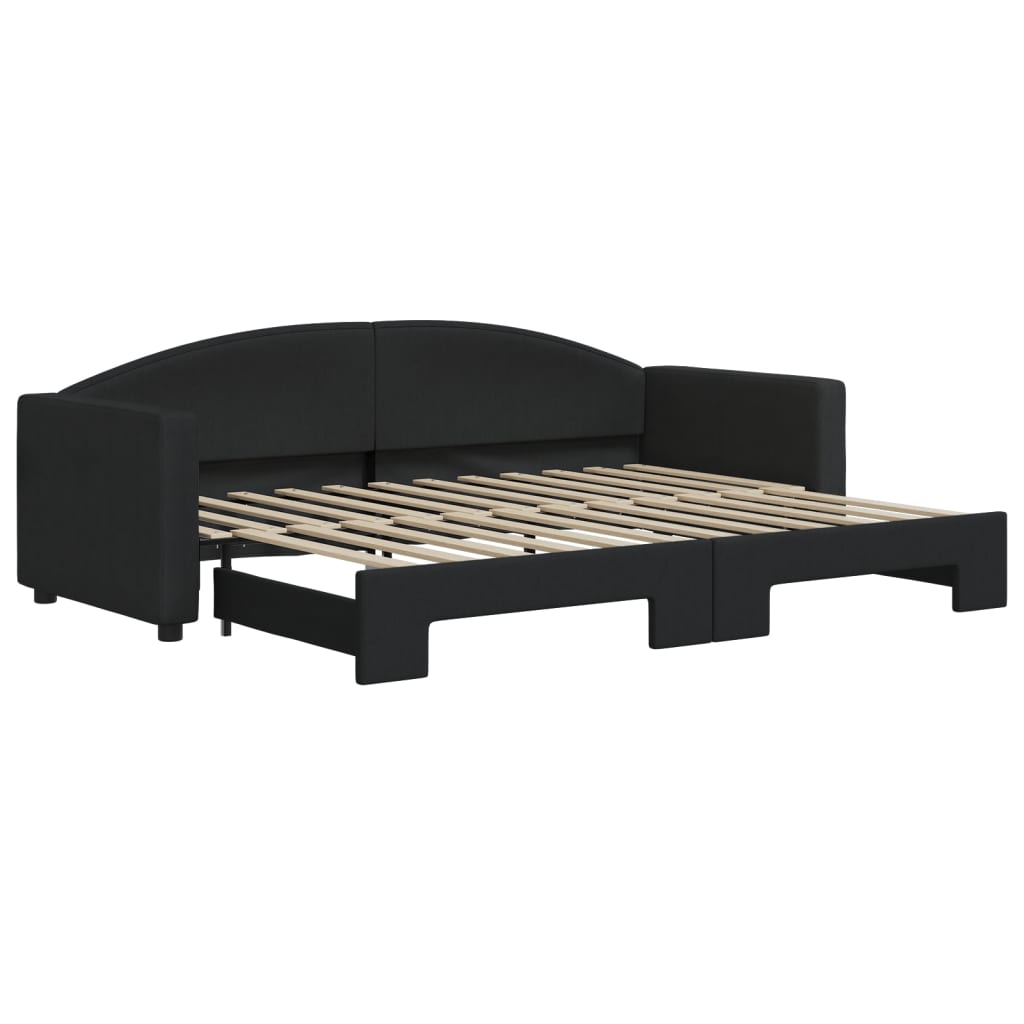 Slaapbank Stof 80 x 200 cm Zwart met onderschuifbed