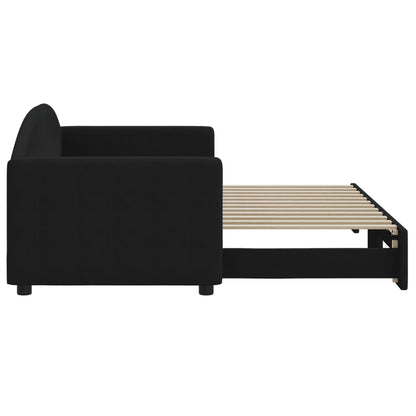 Slaapbank Stof 80 x 200 cm Zwart met onderschuifbed