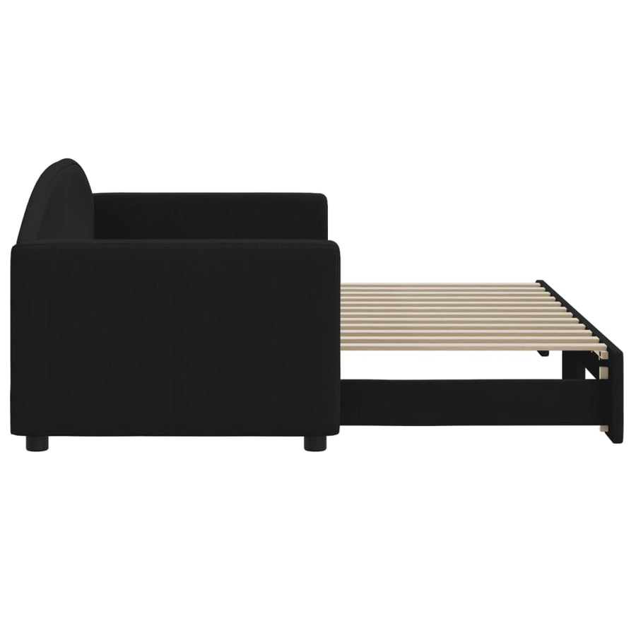 Slaapbank Stof 80 x 200 cm Zwart met onderschuifbed