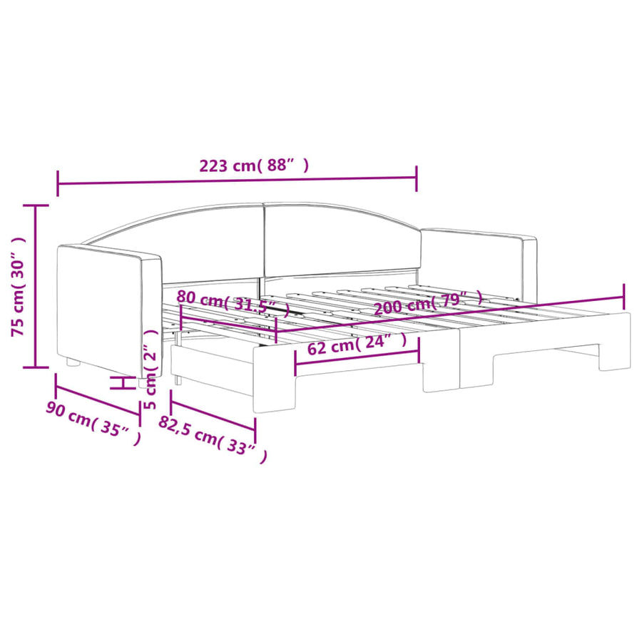 Slaapbank Stof 80 x 200 cm Taupe met onderschuifbed