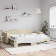 Slaapbank met onderschuifbed 80x200 cm crèmekleurig