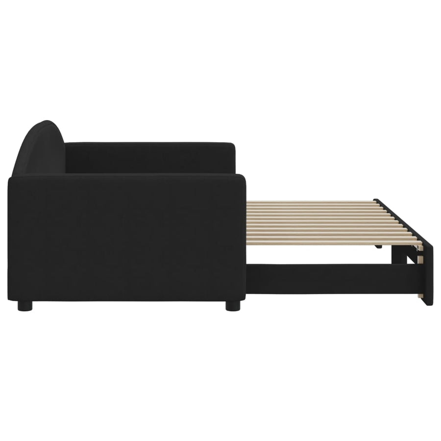 Slaapbank Stof 90 x 200 cm Zwart met onderschuifbed