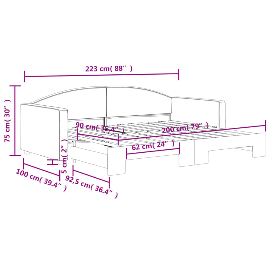 Slaapbank Stof 90 x 200 cm Zwart met onderschuifbed