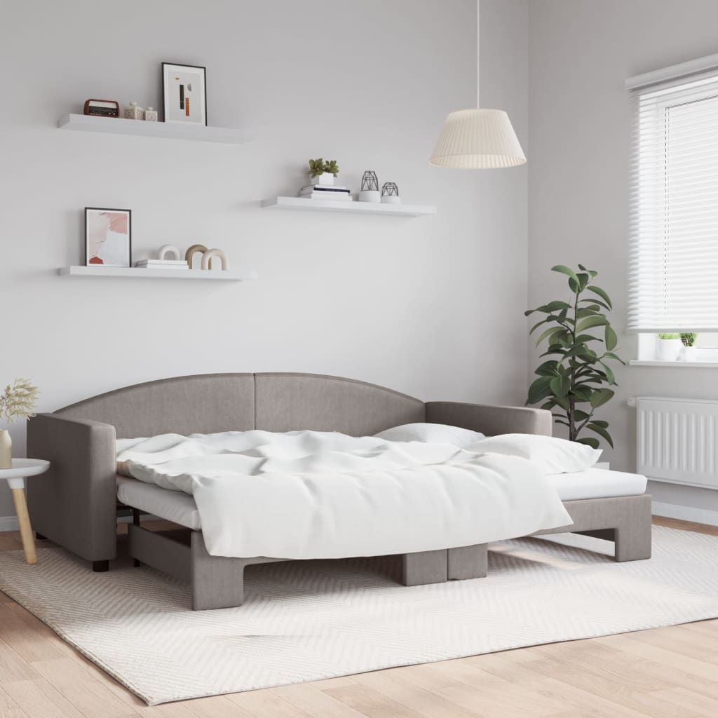 Slaapbank Met Onderschuifbed 90X200 Cm Stof Taupe Taupe 90 x 200 cm