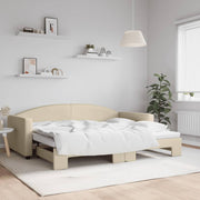Slaapbank met onderschuifbed 90x200 cm crème stof