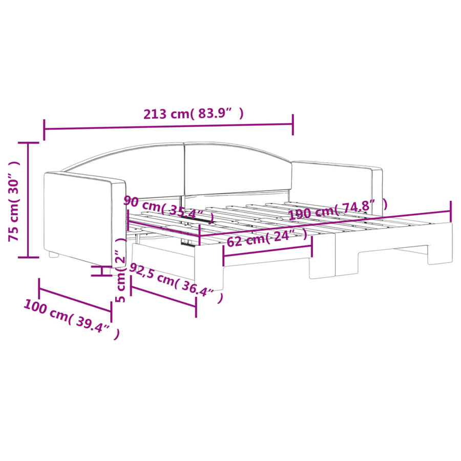 Slaapbank Stof 90 x 190 cm Zwart met onderschuifbed