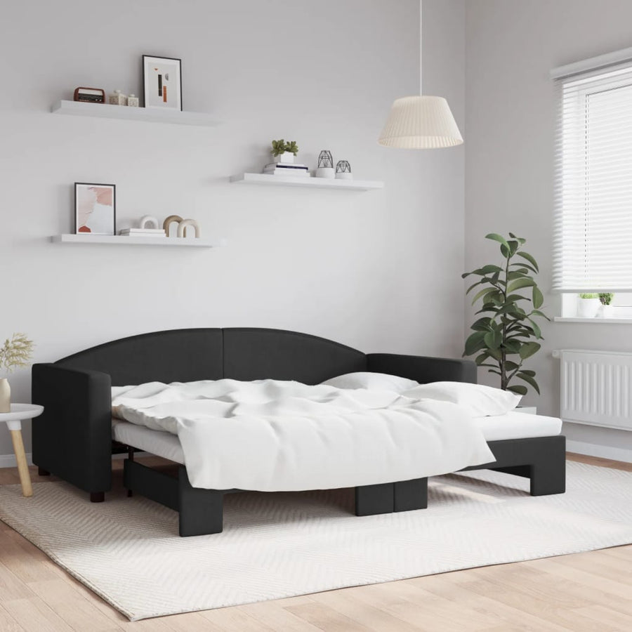 Slaapbank Stof 90 x 190 cm Zwart met onderschuifbed