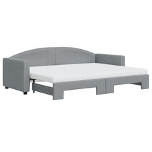 Slaapbank Onderschuifbed En Matrassen Stof 80 x 200 cm Lichtgrijs met onderschuifbed en matras