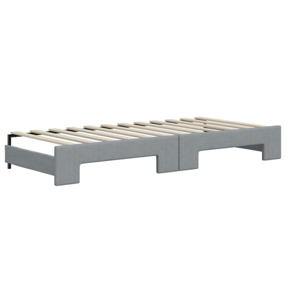 Slaapbank Onderschuifbed En Matrassen Stof 80 x 200 cm Lichtgrijs met onderschuifbed en matras