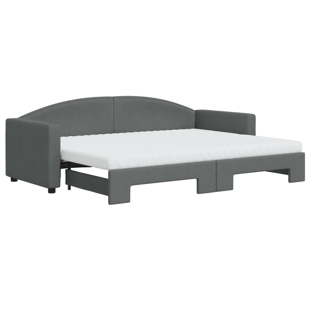 Slaapbank Onderschuifbed Matrassen Stof 80 x 200 cm Donkergrijs met onderschuifbed en matras