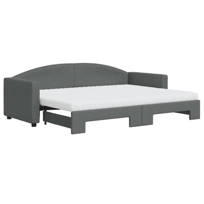 Slaapbank Onderschuifbed Matrassen Stof 80 x 200 cm Donkergrijs met onderschuifbed en matras