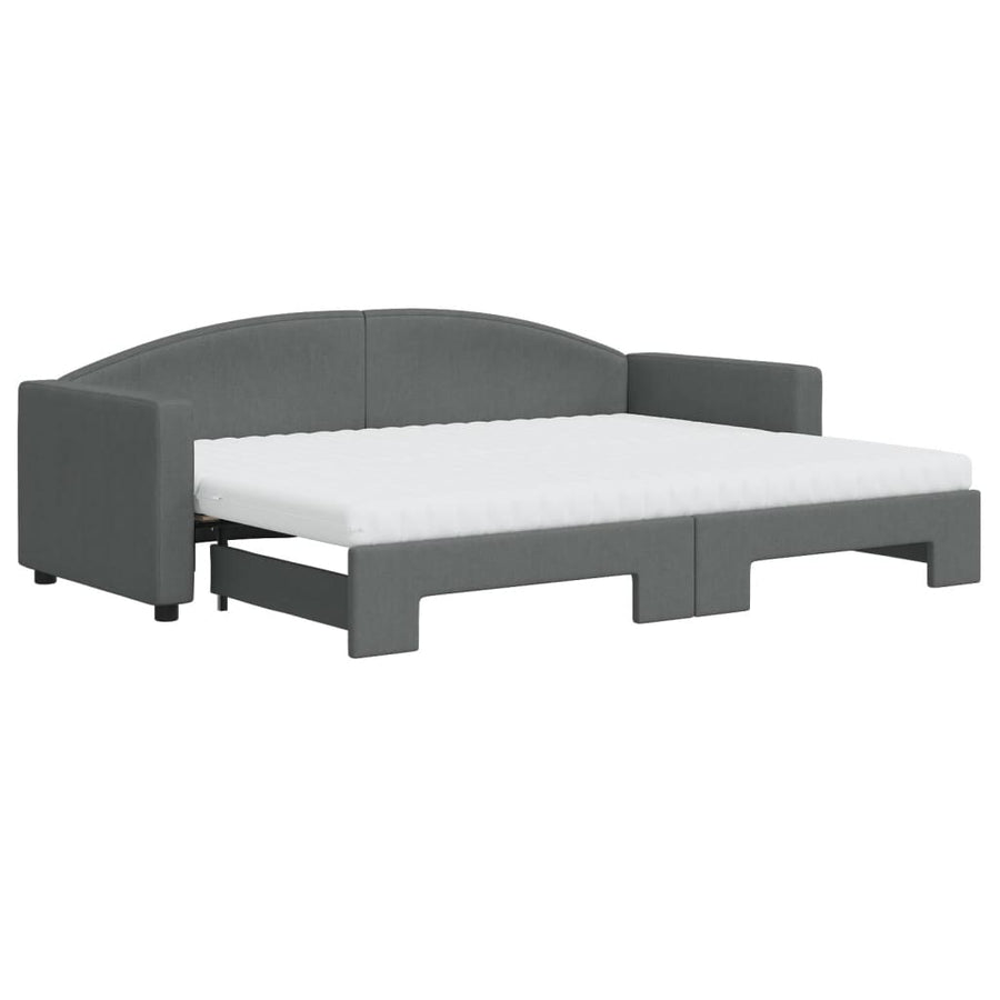 Slaapbank Onderschuifbed Matrassen Stof 80 x 200 cm Donkergrijs met onderschuifbed en matras