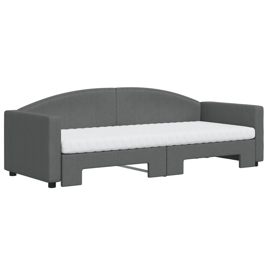 Slaapbank Onderschuifbed Matrassen Stof 80 x 200 cm Donkergrijs met onderschuifbed en matras