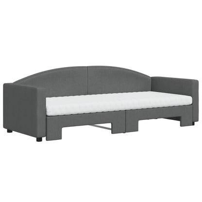 Slaapbank Onderschuifbed Matrassen Stof 80 x 200 cm Donkergrijs met onderschuifbed en matras