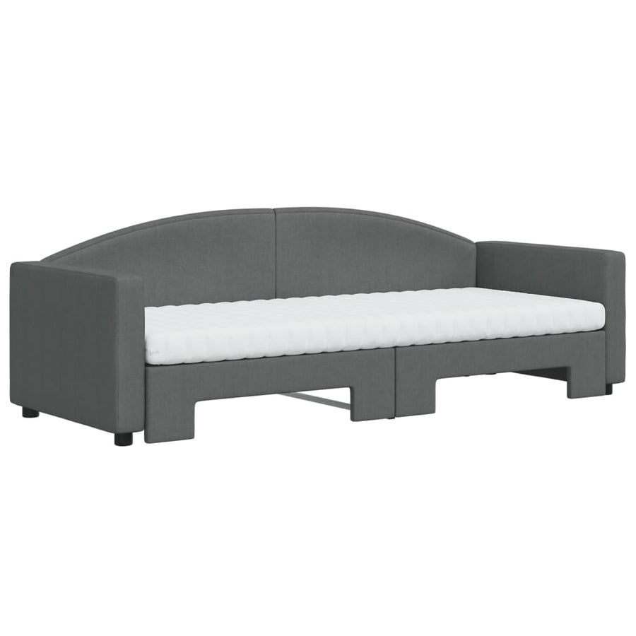 Slaapbank Onderschuifbed Matrassen Stof 80 x 200 cm Donkergrijs met onderschuifbed en matras