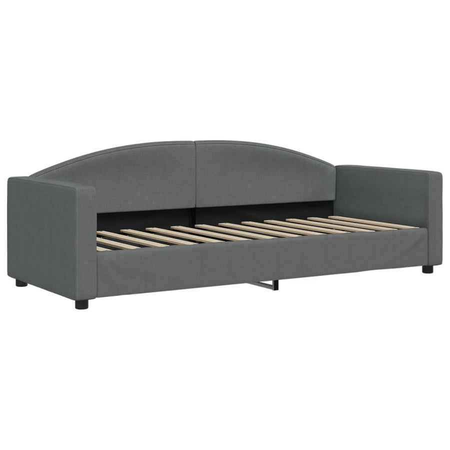 Slaapbank Onderschuifbed Matrassen Stof 80 x 200 cm Donkergrijs met onderschuifbed en matras