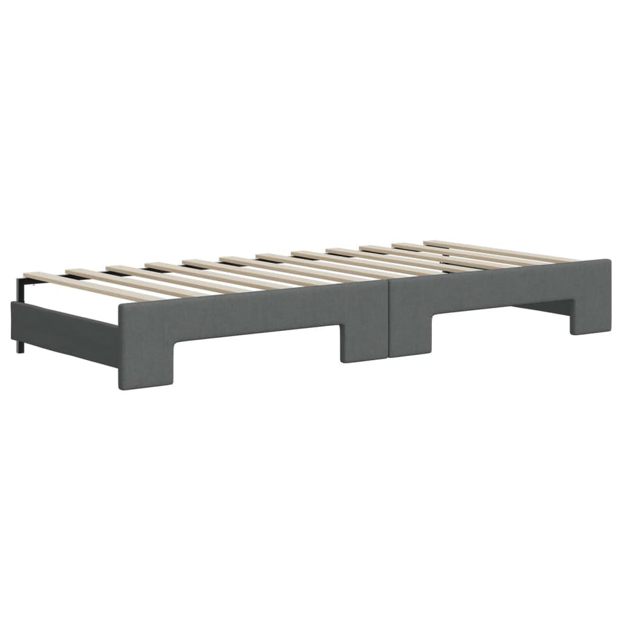 Slaapbank Onderschuifbed Matrassen Stof 80 x 200 cm Donkergrijs met onderschuifbed en matras