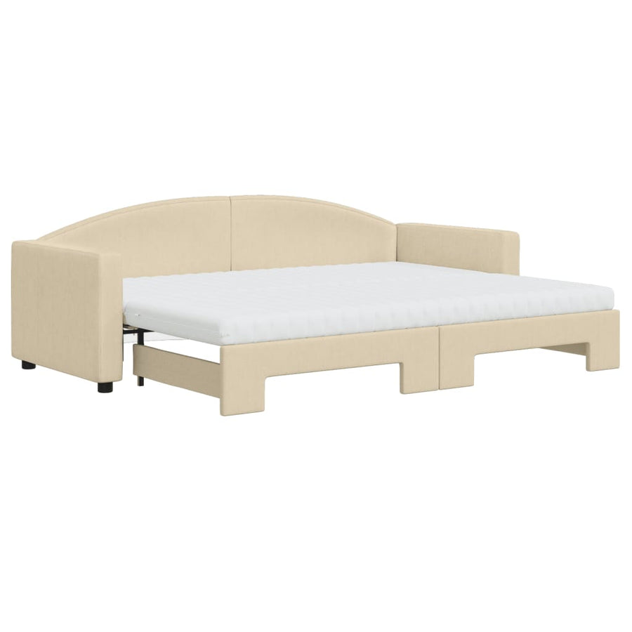 Slaapbank Sen Stof 80 x 200 cm Crème met onderschuifbed en matras