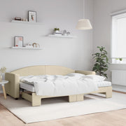 Slaapbank onderschuifbed 2x matras 80x200 cm stof crème