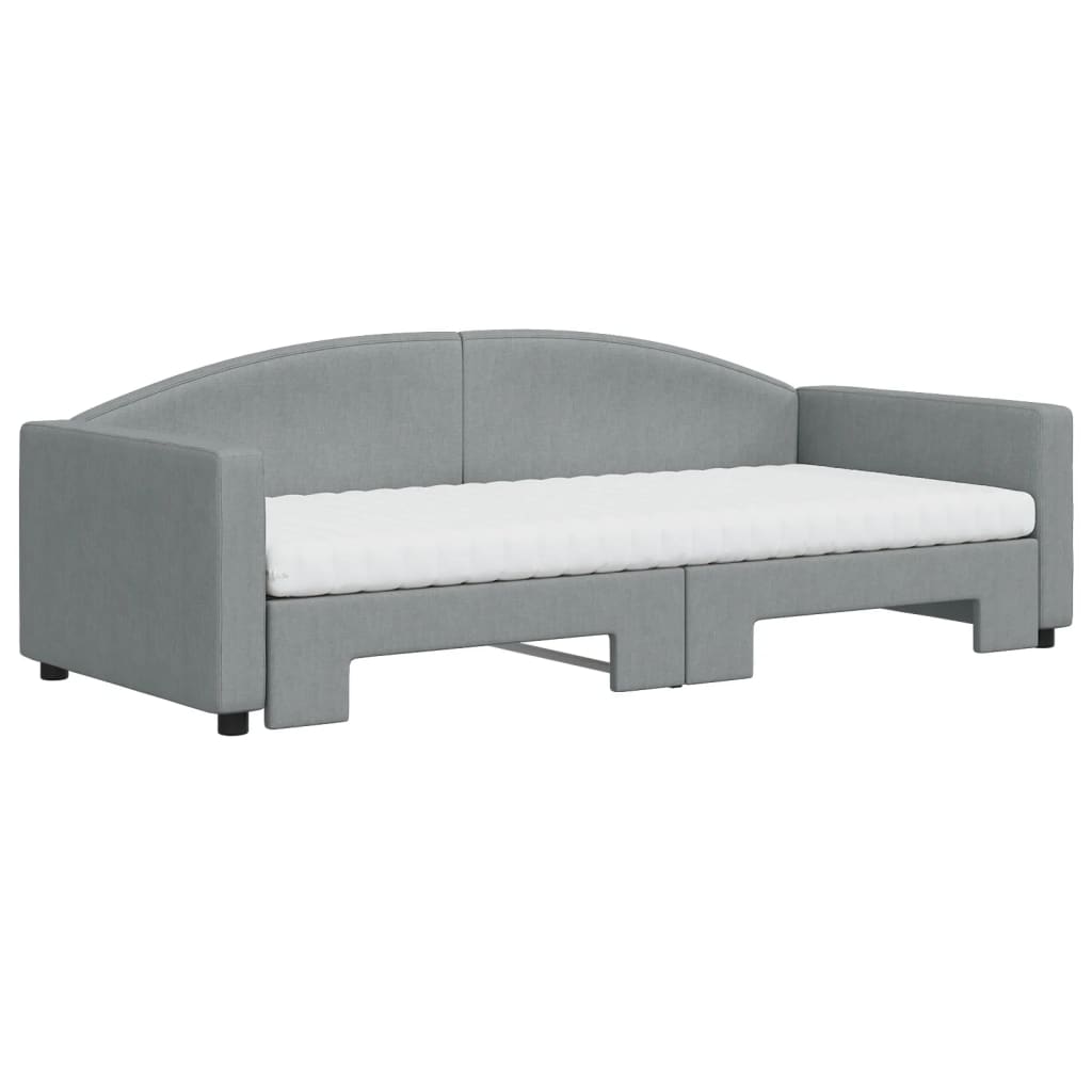 Slaapbank Onderschuifbed En Matrassen Stof 90 x 200 cm Lichtgrijs met onderschuifbed en matras