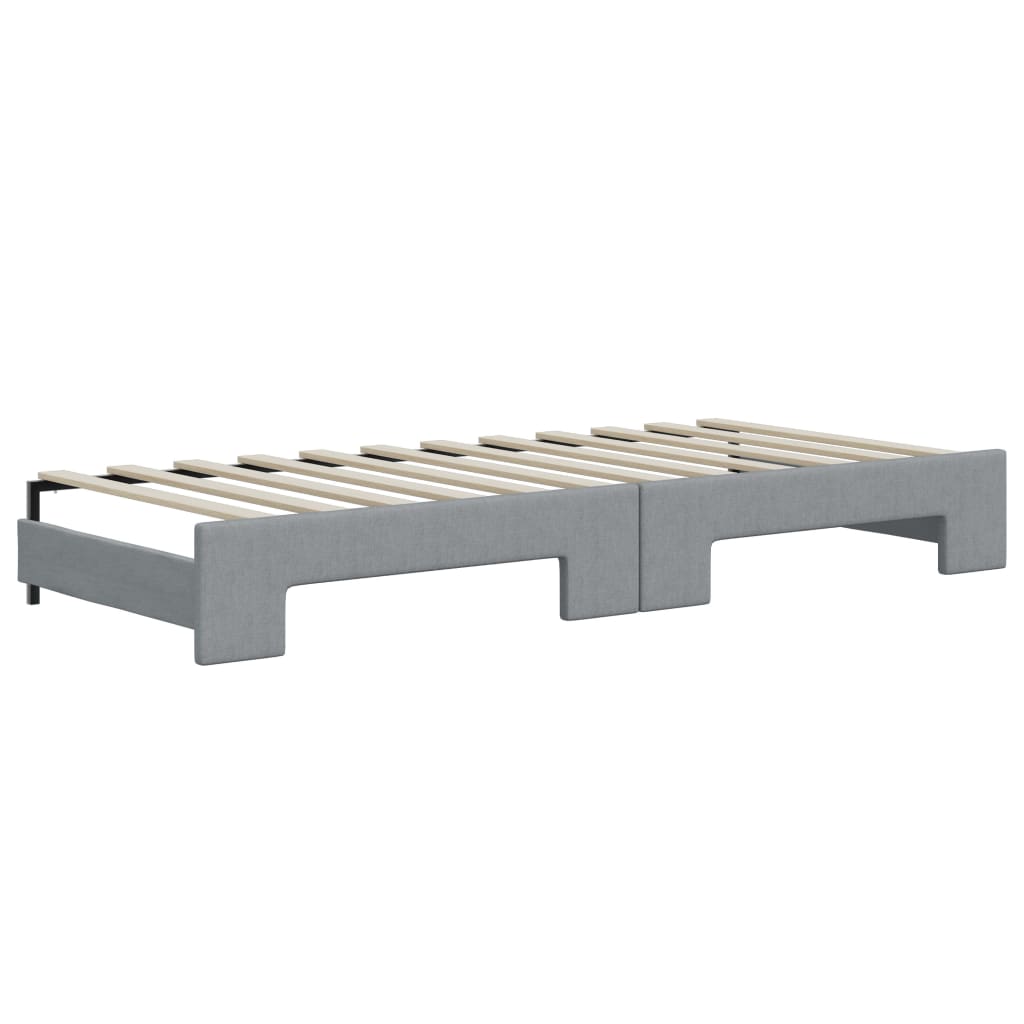 Slaapbank Onderschuifbed En Matrassen Stof 90 x 200 cm Lichtgrijs met onderschuifbed en matras
