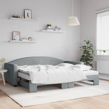 Slaapbank Onderschuifbed En Matrassen Stof 90 x 200 cm Lichtgrijs met onderschuifbed en matras