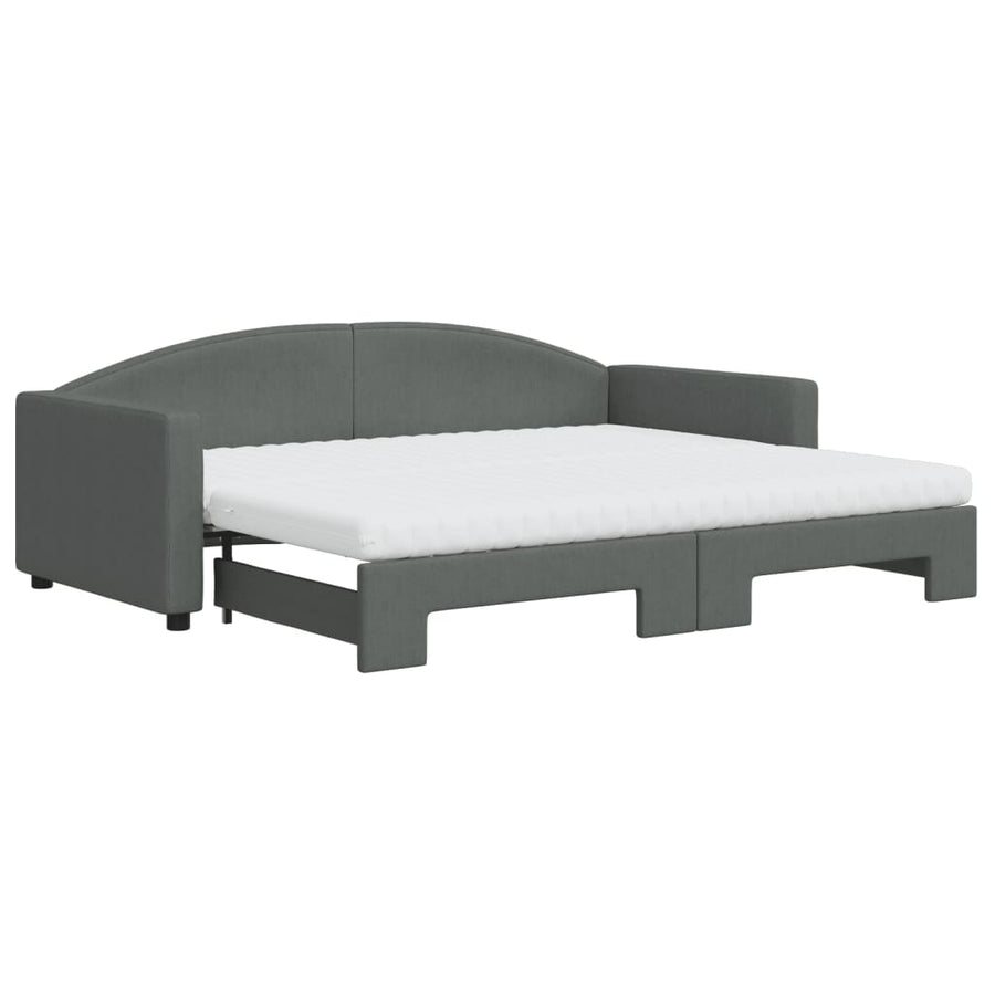 Slaapbank Onderschuifbed Matrassen Stof 90 x 200 cm Donkergrijs met onderschuifbed en matras