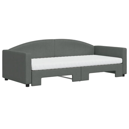Slaapbank Onderschuifbed Matrassen Stof 90 x 200 cm Donkergrijs met onderschuifbed en matras