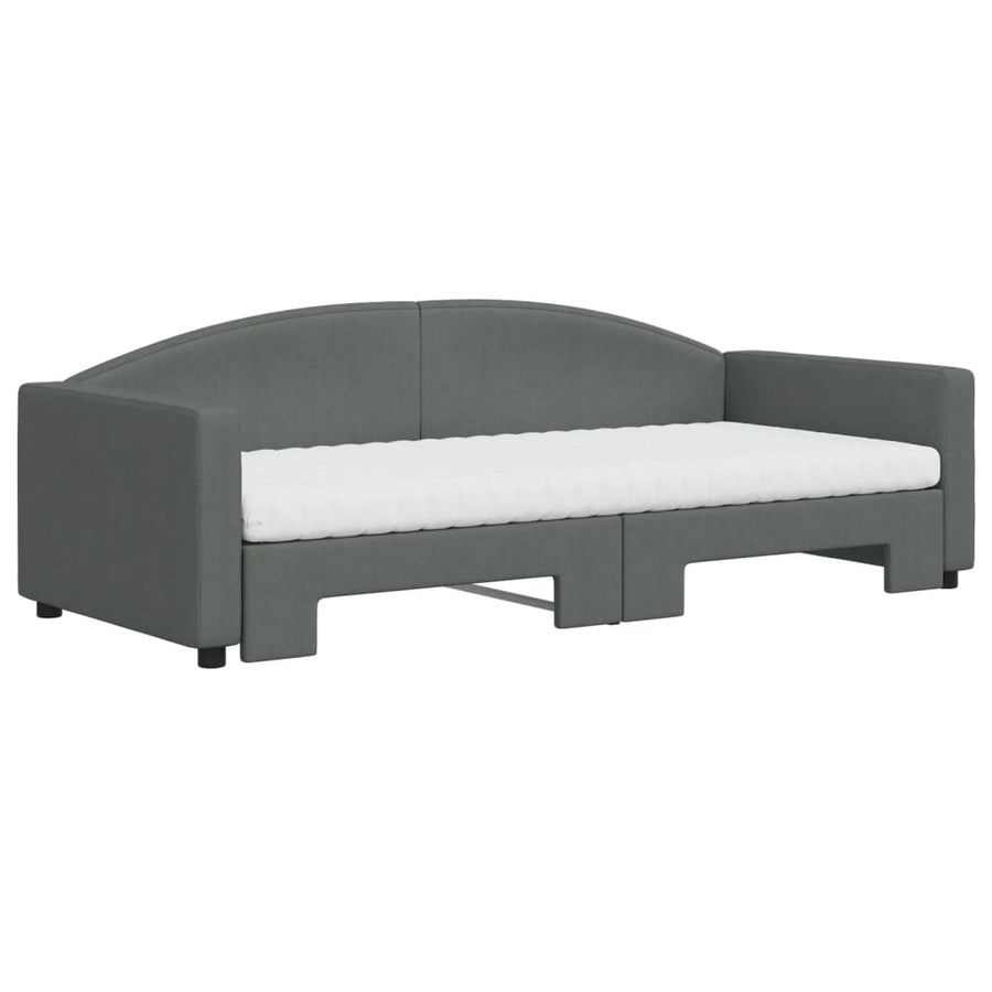 Slaapbank Onderschuifbed Matrassen Stof 90 x 200 cm Donkergrijs met onderschuifbed en matras