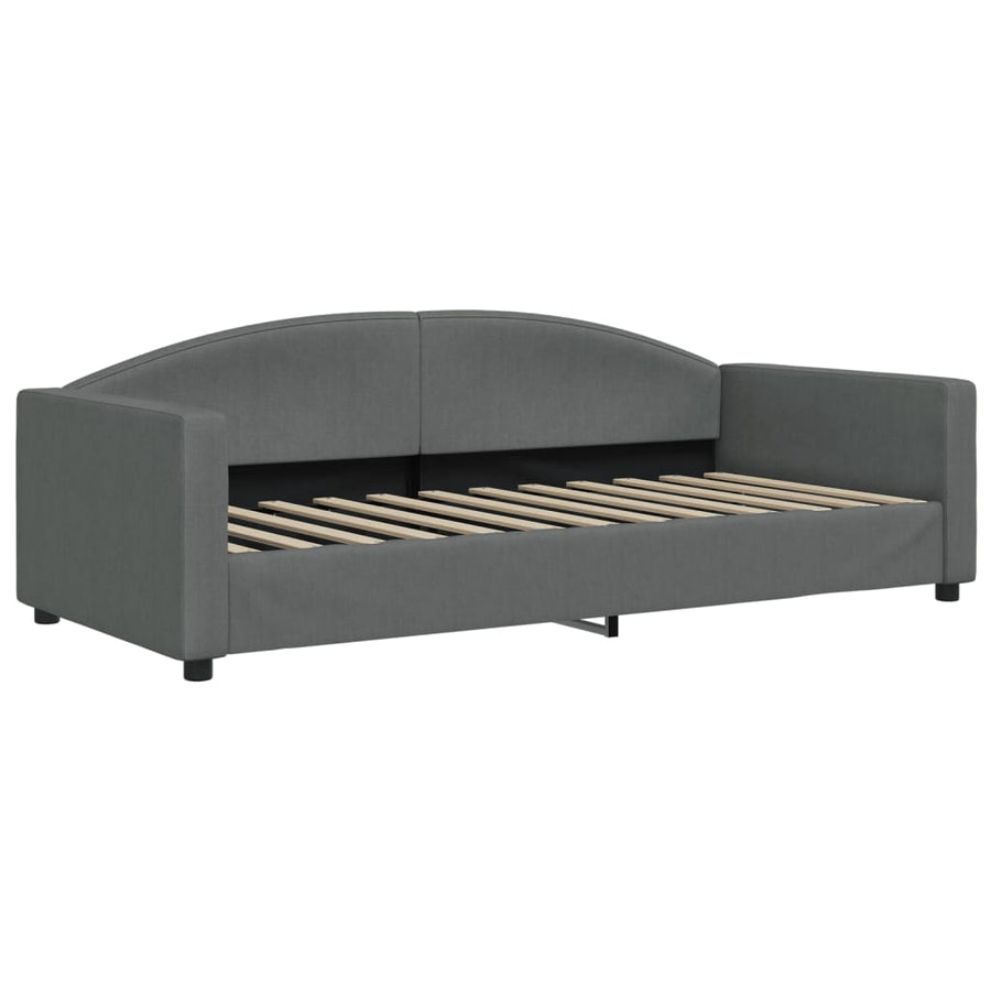 Slaapbank Onderschuifbed Matrassen Stof 90 x 200 cm Donkergrijs met onderschuifbed en matras