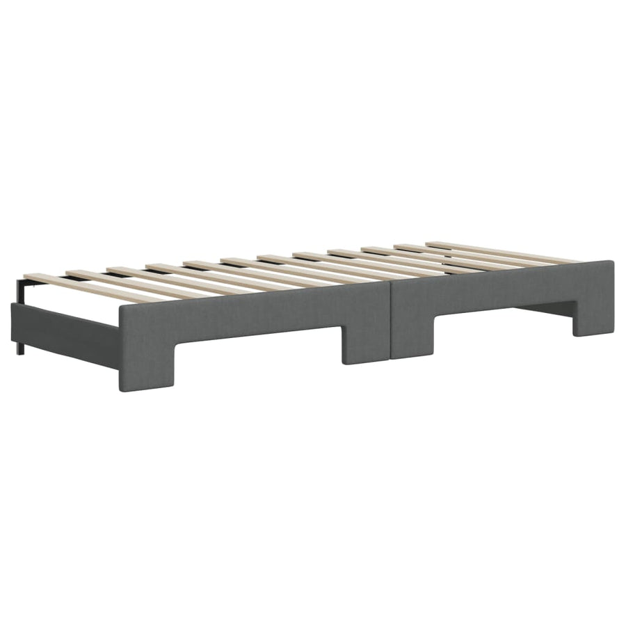 Slaapbank Onderschuifbed Matrassen Stof 90 x 200 cm Donkergrijs met onderschuifbed en matras