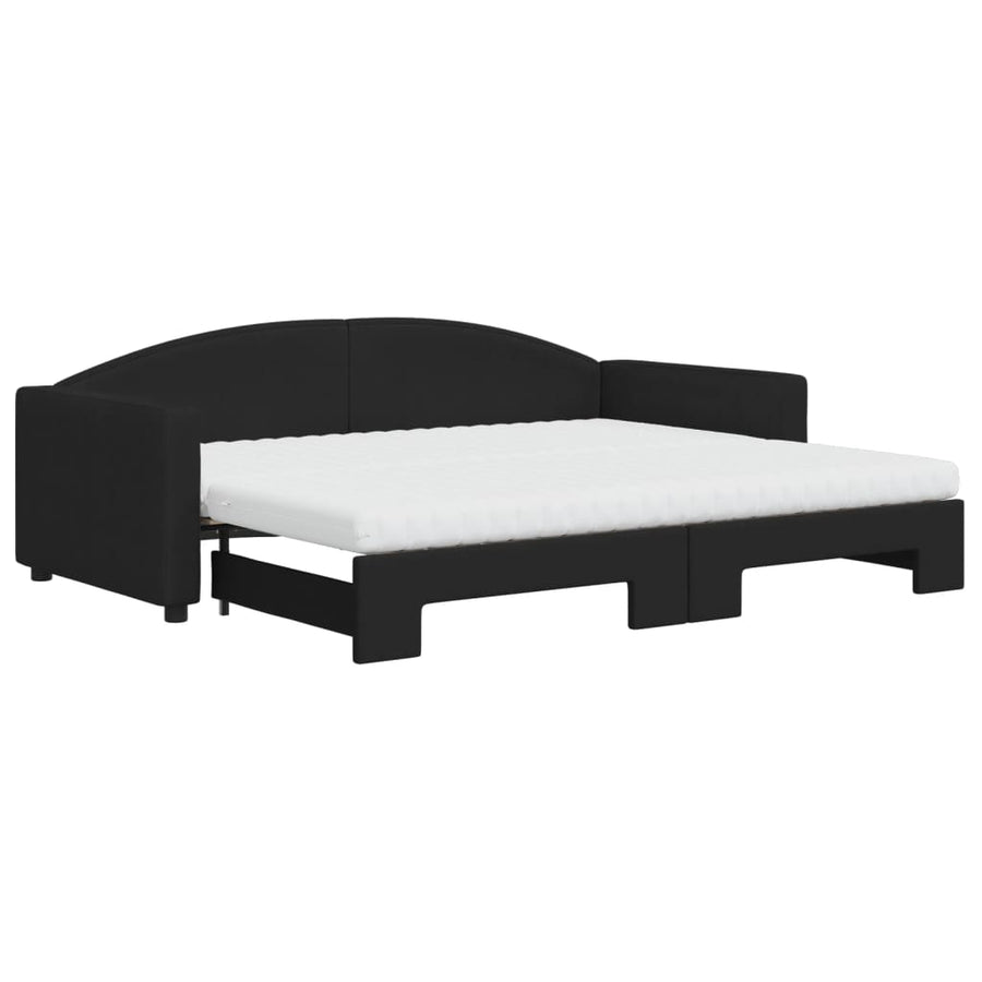 Slaapbank Sen Stof 90 x 200 cm Zwart met onderschuifbed en matras